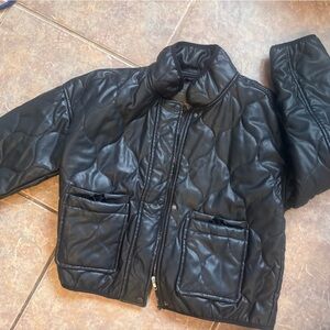 Black Faux Leather Quilted Jacket